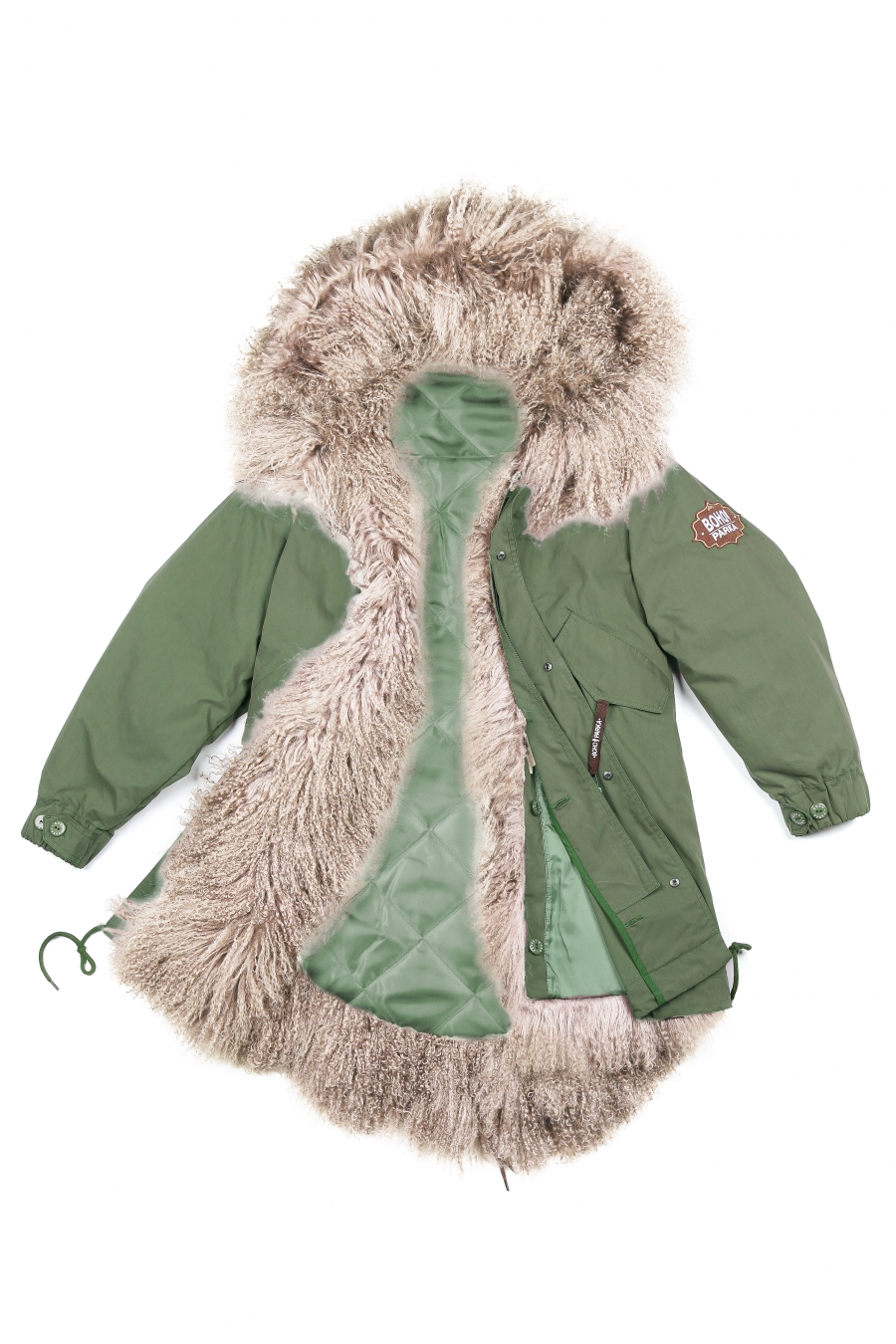 Куртка с подстежкой из утеплителя и отделкой из ламы  Green