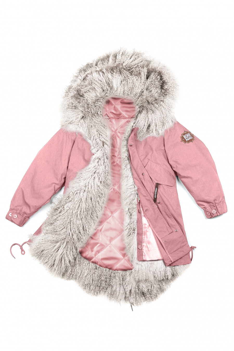 Куртка с подстежкой из утеплителя и отделкой из ламы  pink