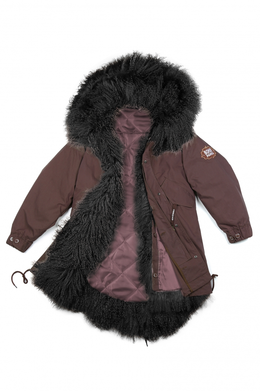 Куртка с подстежкой из утеплителя и отделкой из ламы  brown